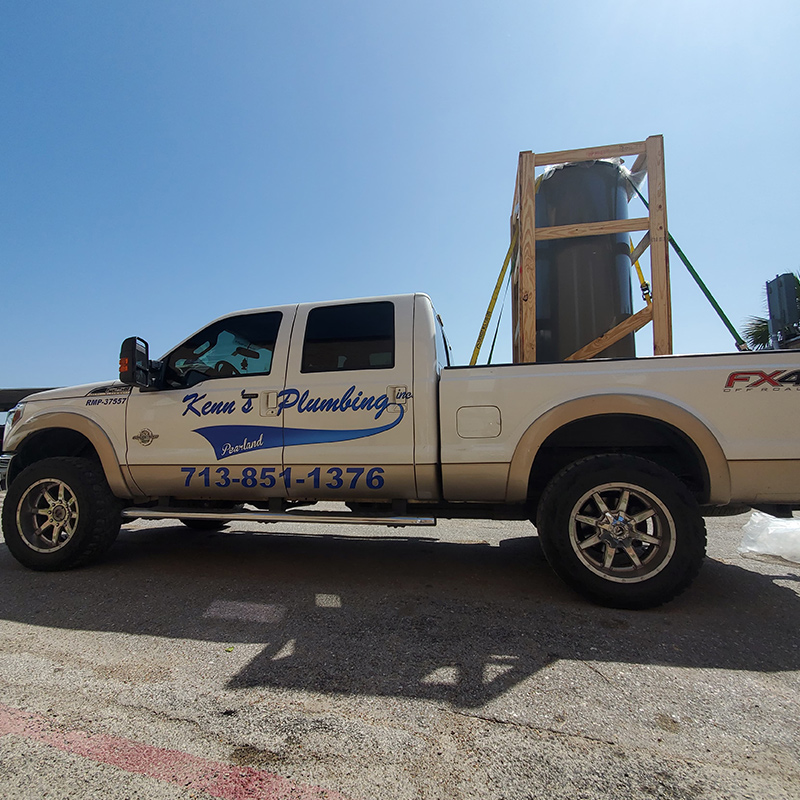 kenns plumbing truck at site exteriors pearland tx